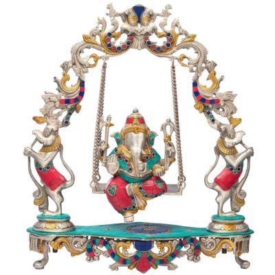 Brass Ganesha on a Jhula Statue with Beautiful Kirtimukha Panel