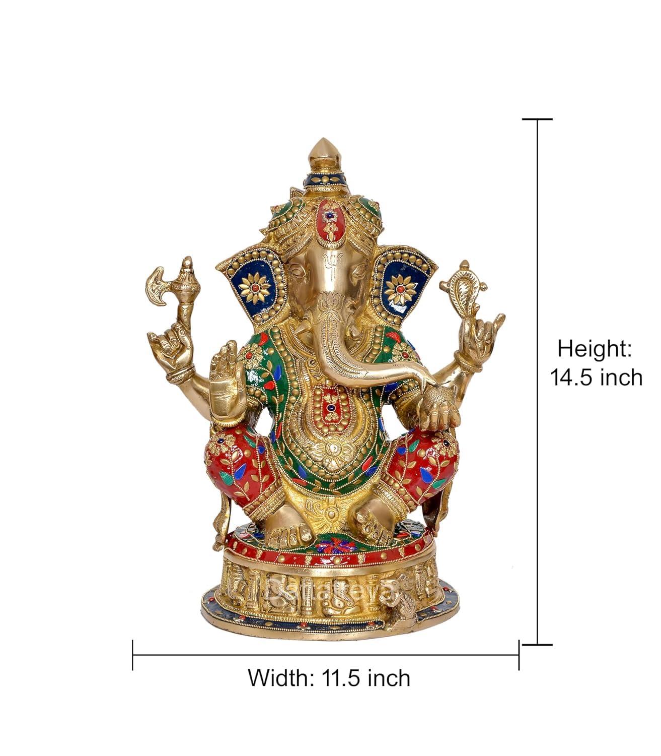 Brass Ganesha with Inlay Work Statue