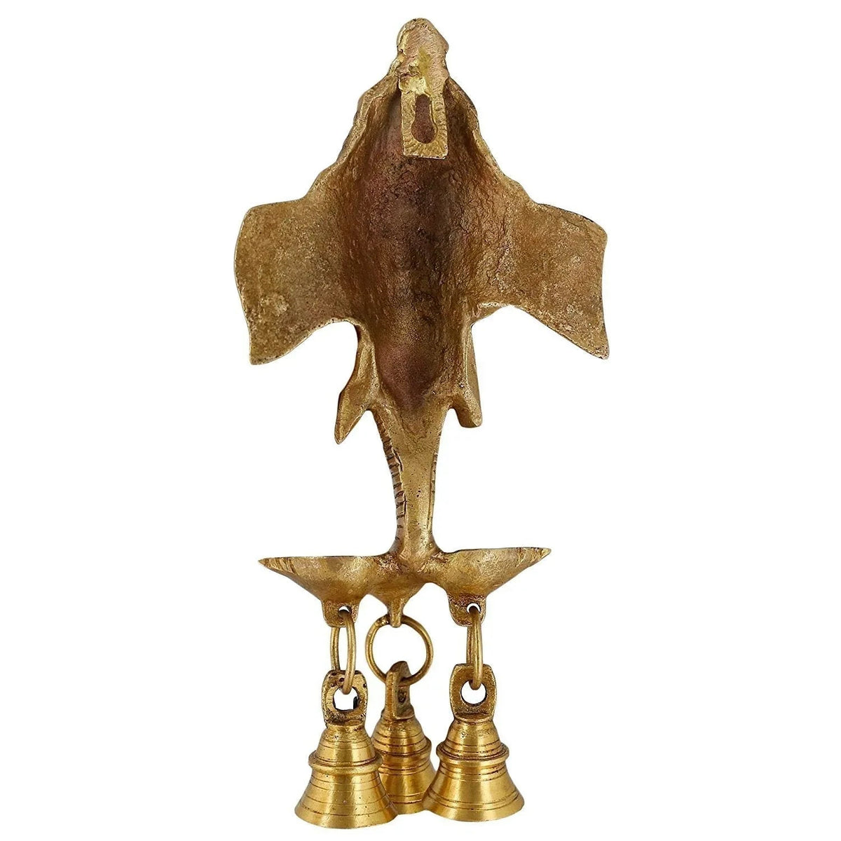 Brass Ganesh Wall Hanging Lamp with 3 Diya & 3 Bells-ArtyCrafz.com