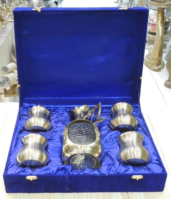 Brass & Glass Water Jug with 4 Brass Tumblers Set-ArtyCraftz.com
