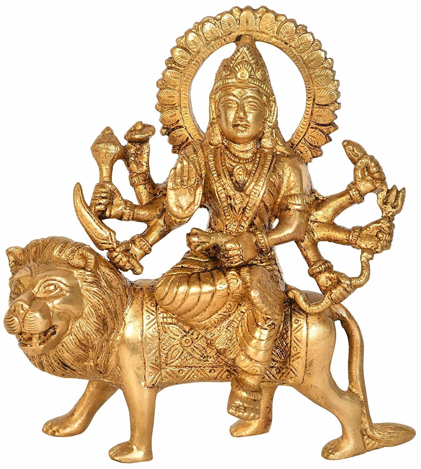 Brass Goddess Durga Statue, Height 6.1 inches - ArtyCraftz.com
