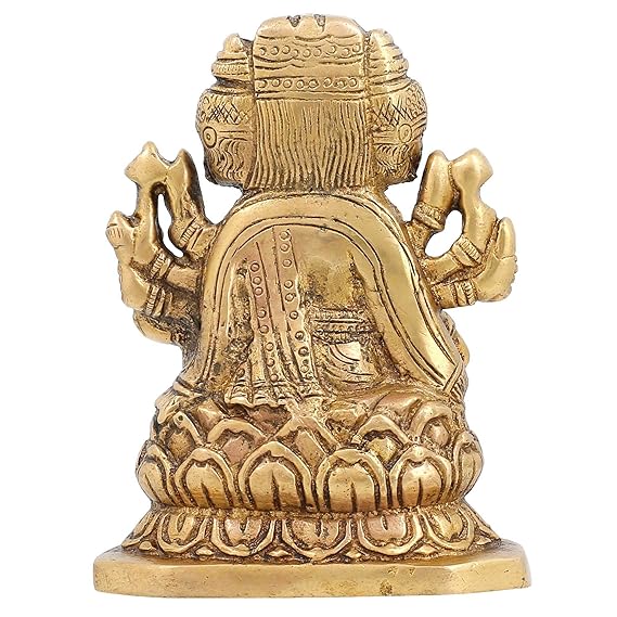 Brass Goddess Gayatri Mata Sitting on Lotus Idol, Gold - ArtyCraftz.com