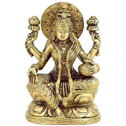 Brass Goddess Laxmi with Pot of Wealth - Brass Statue-6" - ArtyCraftz.com