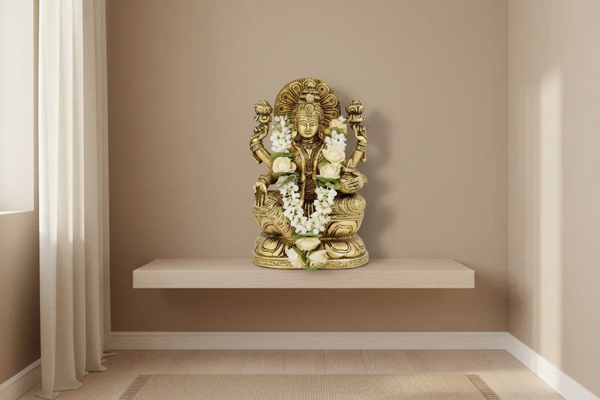 Brass Goddess Laxmi with Pot of Wealth - Brass Statue-6" - ArtyCraftz.com