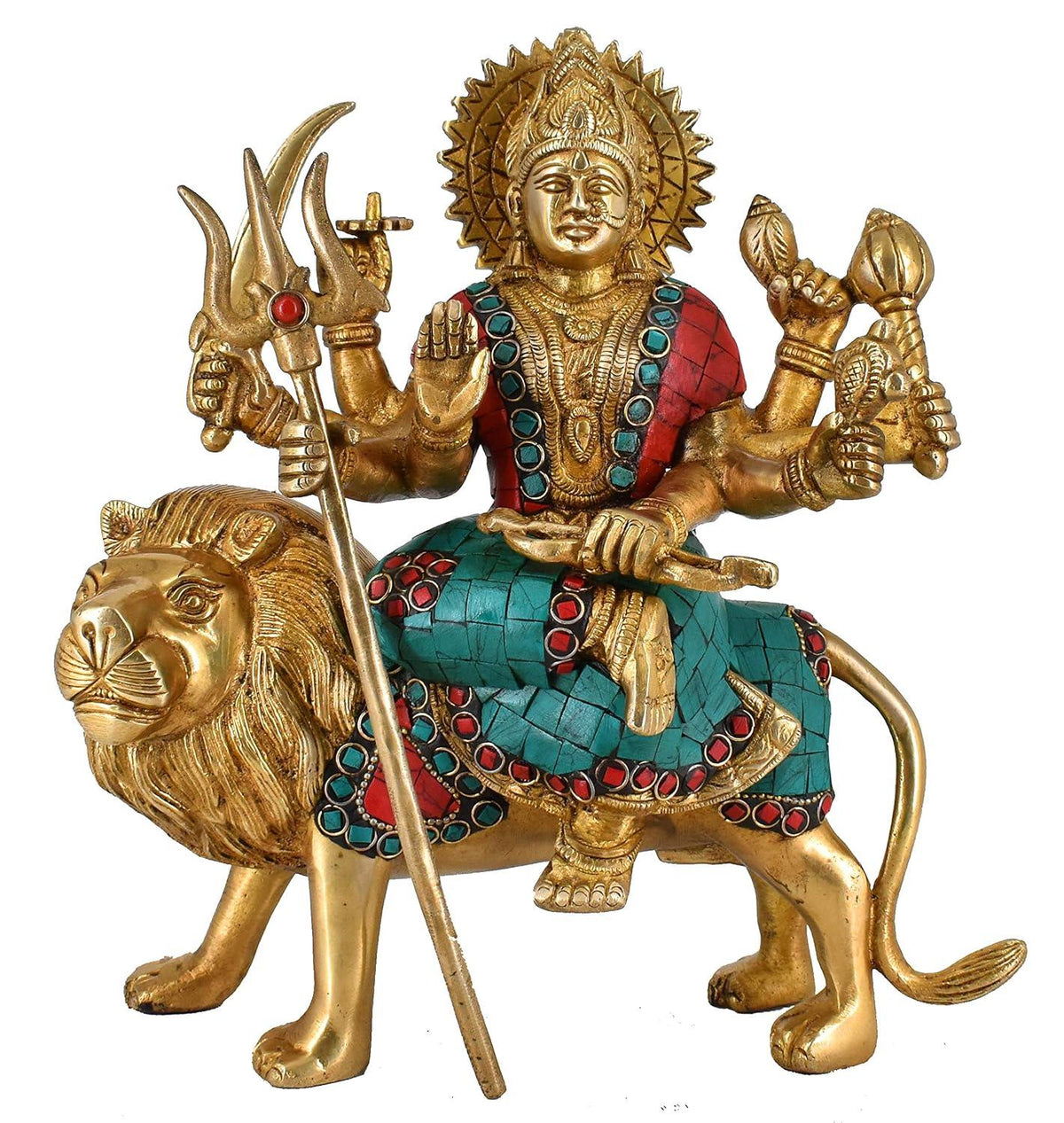 Brass Gold and Multicolor Maa Durga Statue -ArtyCraftz.com