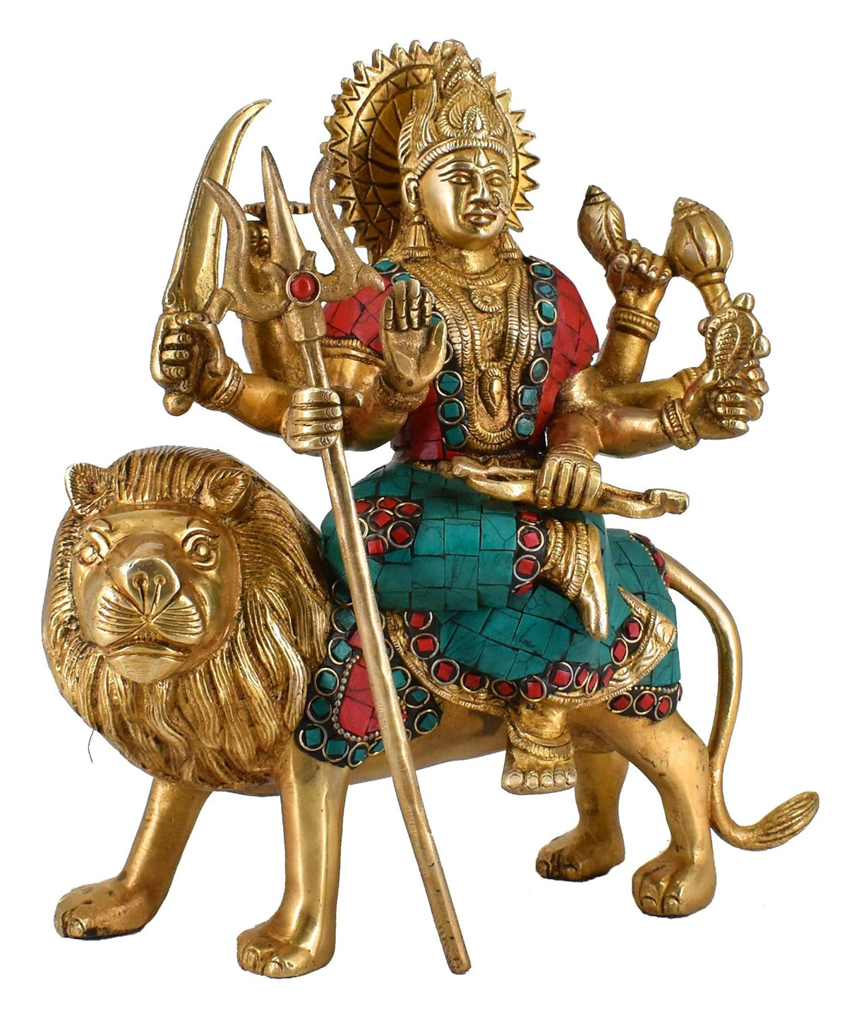 Brass Gold and Multicolor Maa Durga Statue -ArtyCraftz.com
