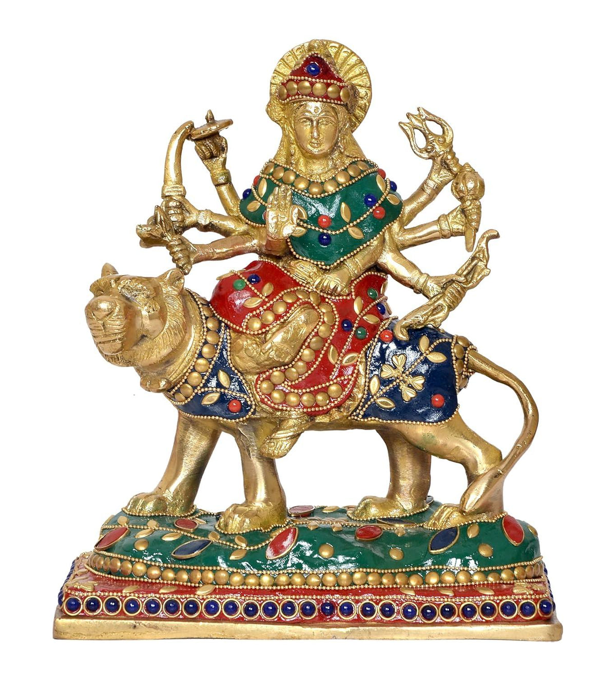 Brass Gold and Multicolor Maa Durga Statue