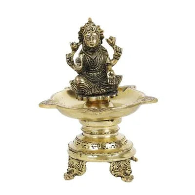 Brass Golden Lakshmi Diya In White Background