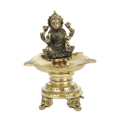 Brass Golden Lakshmi Diya In White Background