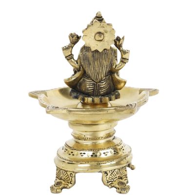 Brass Golden Lakshmi Diya Back View