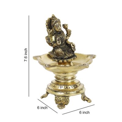 Brass Golden Lakshmi Diya with Dimensions