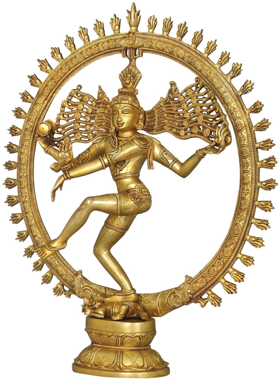 Brass Golden Nataraja with fire Prabhavali Statue In White Background
