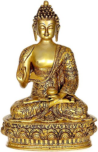Brass Golden Varada Mudra Buddha Statue 12.5 Inch-ArtyCraftz.com