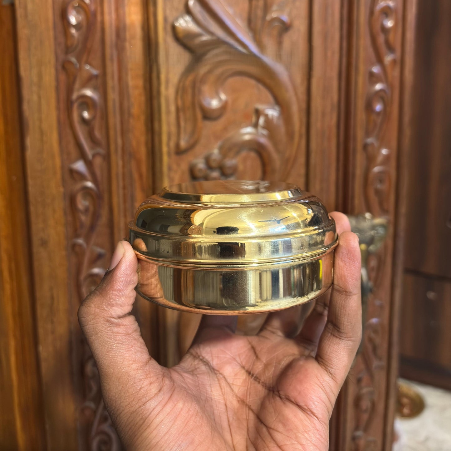 Brass Haldi Kumkum Box with 4 Containers-ArtyCraftz.com