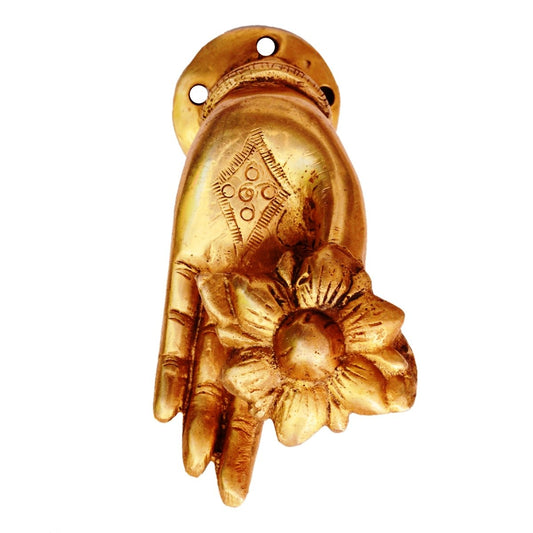 Brass Hand with Flower Door Handle-ArtyCraftz.com
