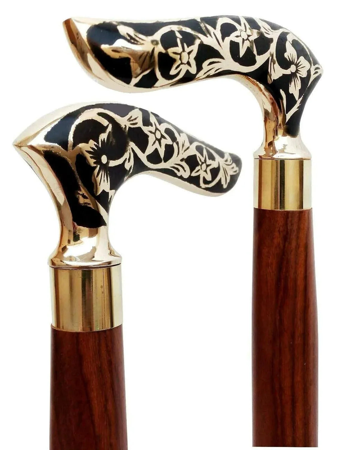 Brass Handle Wooden Walking Stick Cane 2 Fold - ArtyCraftz.com