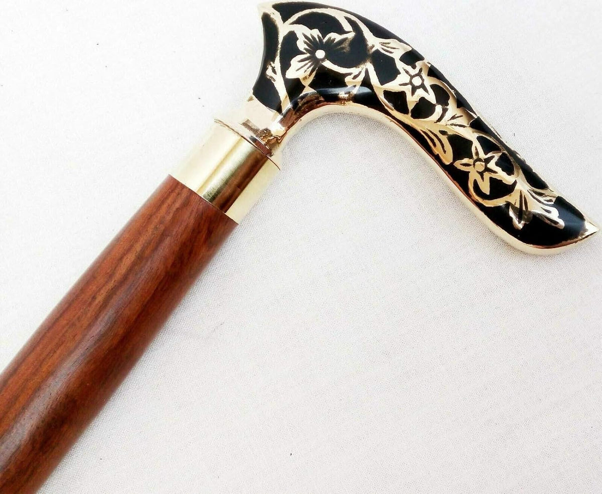 Brass Handle Wooden Walking Stick Cane 2 Fold - ArtyCraftz.com