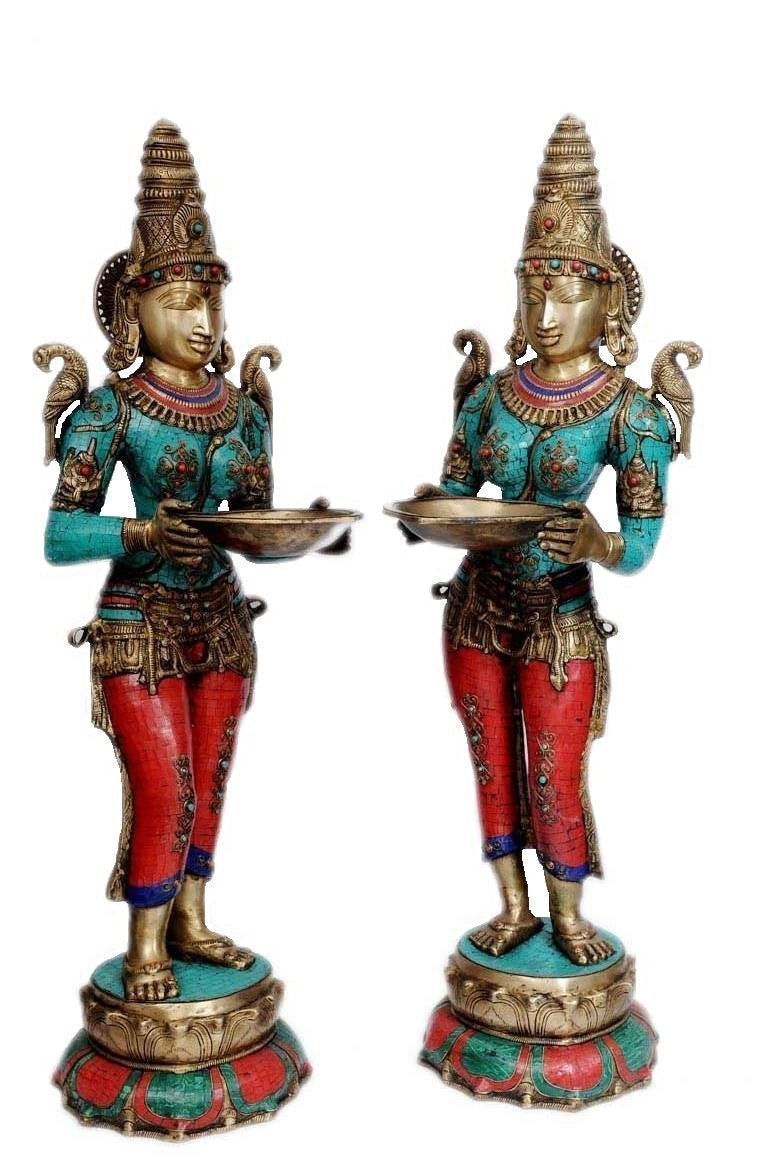 Brass Idol -Deepluxmi with Beads and Stones - Multi Color -43" - Pair - ArtyCraftz.com