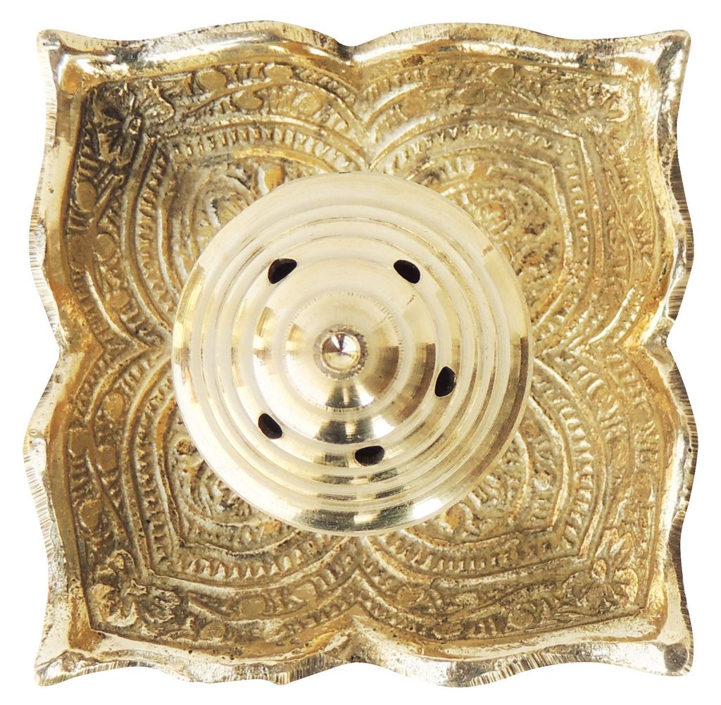 Brass Incense Burner with Decorative Tray for Pooja Room Decor Top View-ArtyCraftz.com