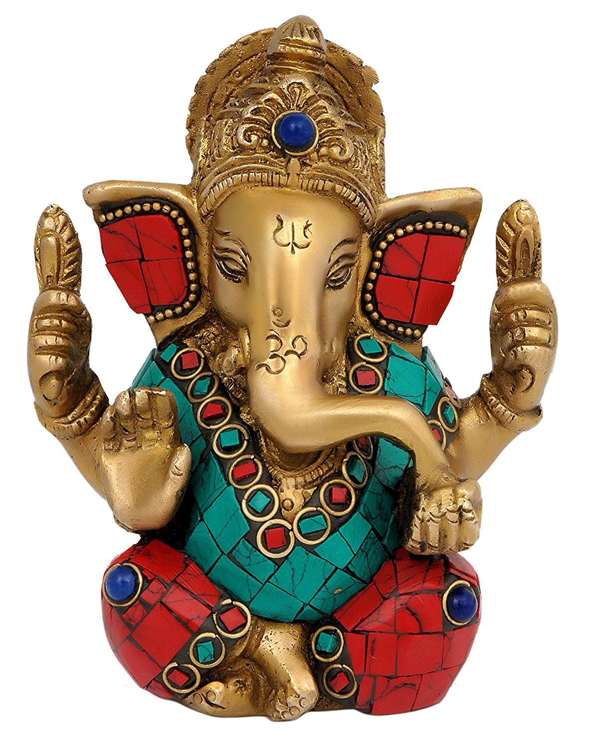 Brass Indian Ganesha Figurine, Height 4.25 inch, Standard, Multicolour - ArtyCraftz.com