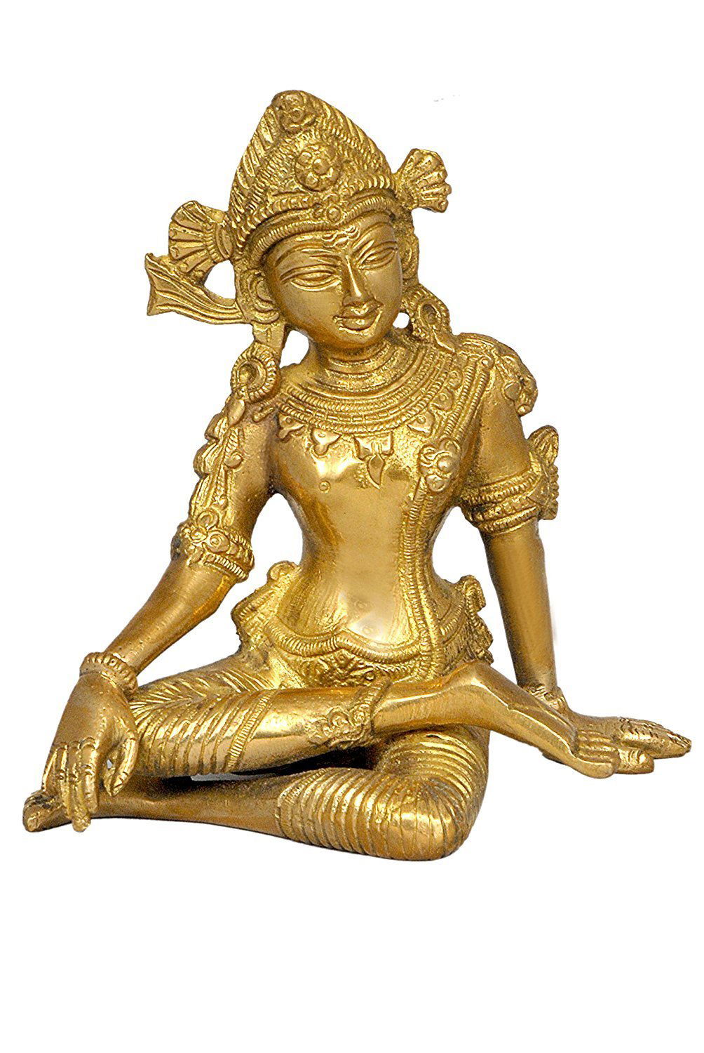 Brass Indra Dev Brass Statue Sitting Height 5.75 Inches - ArtyCraftz.com