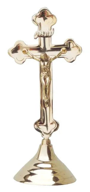 Polished Brass Standing Crucifix Cross Tabletop Decor (3 Sizes)-artycraftz.com