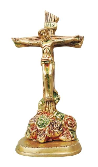 Handcrafted Brass Standing Crucifix Cross Statue Tabletop-artycraftz.com