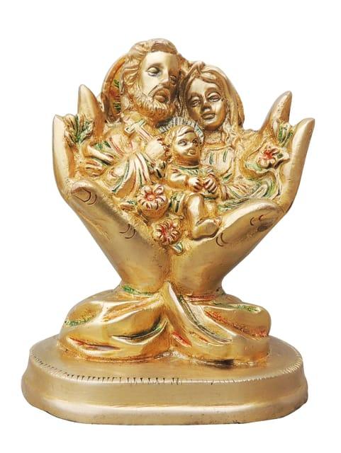 Brass Holy Family in Welcoming Palms Tabletop Figurine 5.7 inches-artycraftz.com