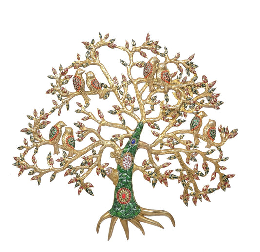 Brass Kalpavriksha Tree Wall Art with Birds-ArtyCraftz.com
