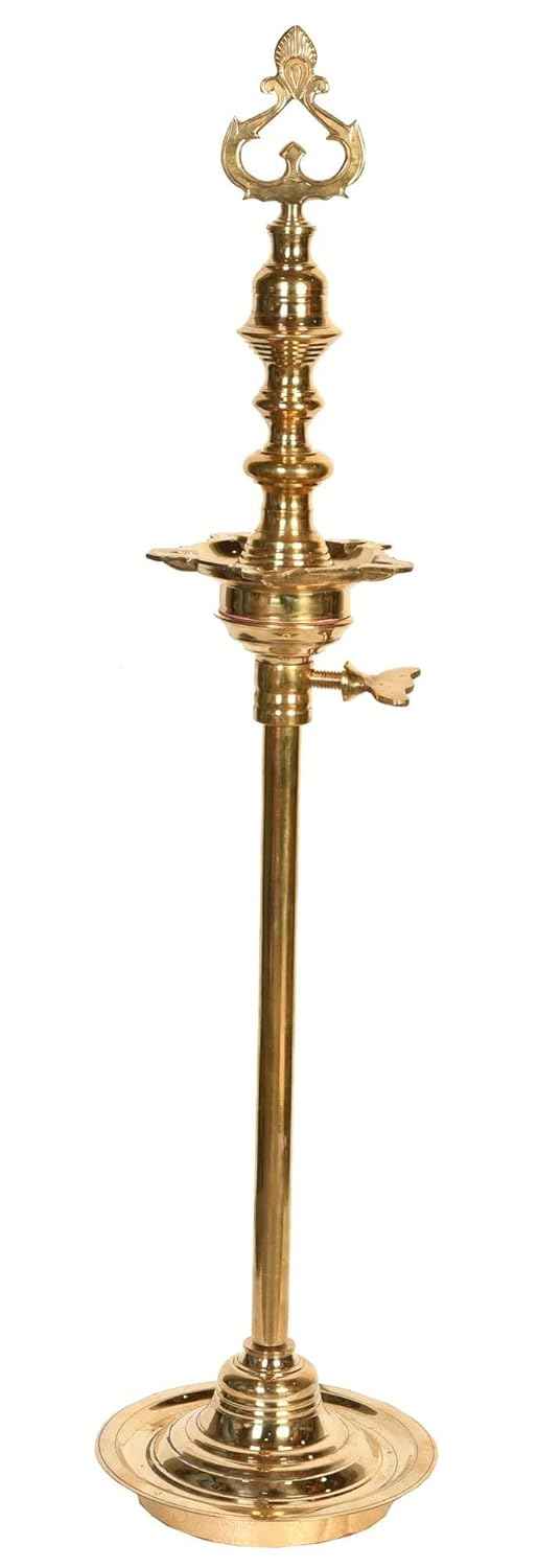 Brass Kambi Adjustable Key Kuthu Vilakku – Traditional Standing Oil Lamp (36 Inch)