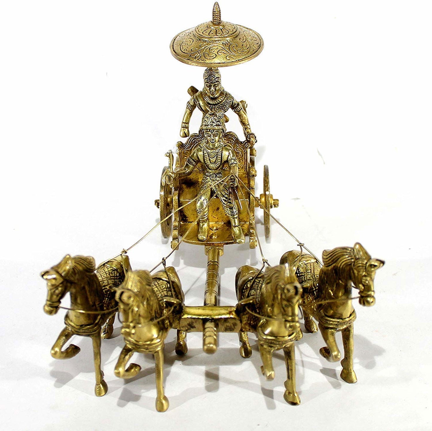 Brass Krishna Arjun rath with 4 Horse Statue Idol - ArtyCraftz.com