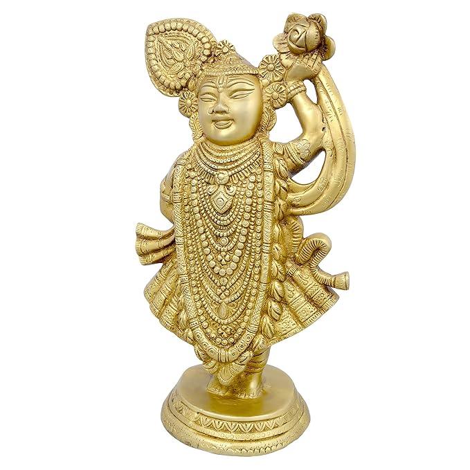 Brass Krishna Statue Idol shri Nath ji Nathdwara Height 12.5 Inch - ArtyCraftz.com