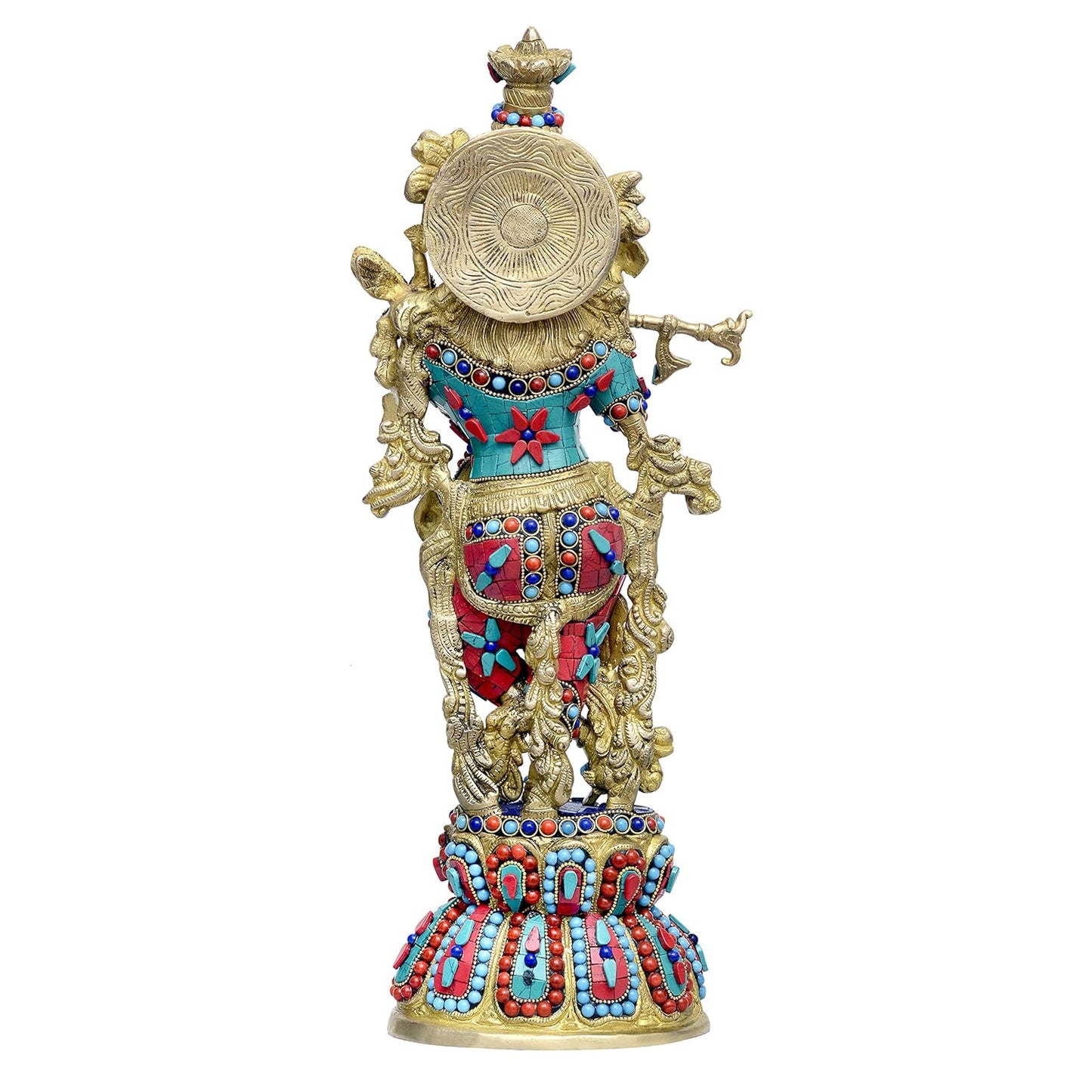 Brass Krishna with Beaded Inlay Work Statue