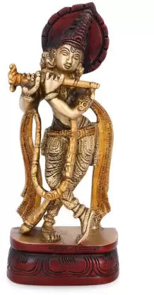 Brass Krishna Flute Statue – Lord Krishna Idol for Home & Pooja (8 Inches)-ArtyCraftz.com
