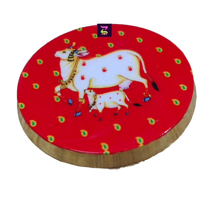 Brass Kumkum Box with Pichwai Art Print-ArtyCraftz.com