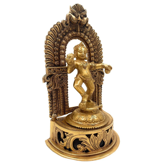 Brass Ladoo Krishna with Prabhavali-ArtyCraftz.com