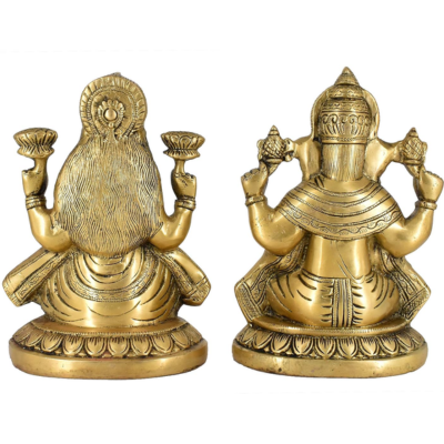 Brass Gold Finish Lakshmi Ganesha 8 Inch Idols