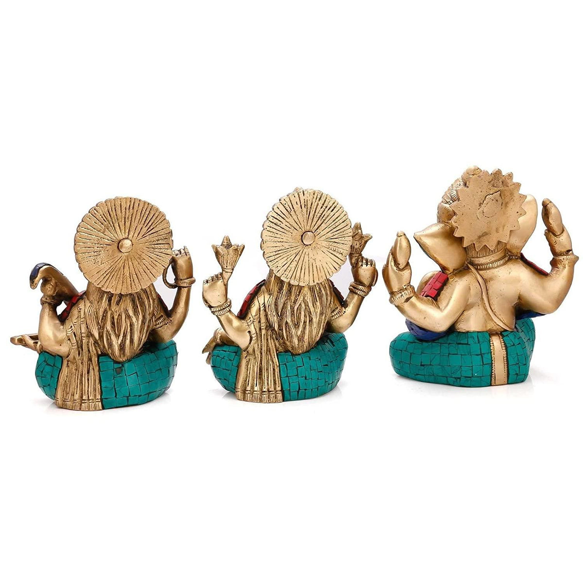 Brass Multi Color Lakshmi, Ganesha and Saraswati Idols