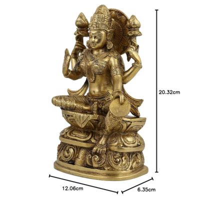 Brass Lakshmi Holding Lotus Statue