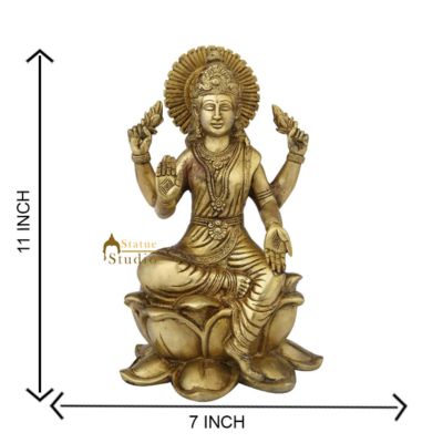 Brass Lakshmi Sitting on Lotus Flower Base Statue