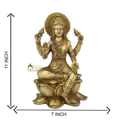 Brass Goddess Lakshmi Idol 11 Inch Lotus Seated Statue-ArtyCraftz.com