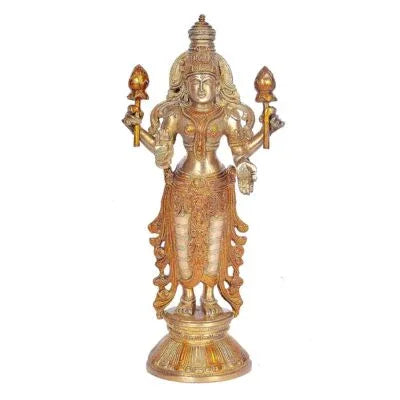 Brass Lakshmi Standing on Base White Background