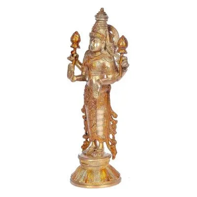 Brass Lakshmi Standing on Base Side View