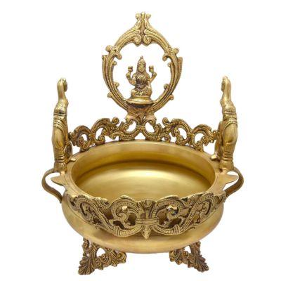 Brass Lakshmi and Elephant Urli In White Background