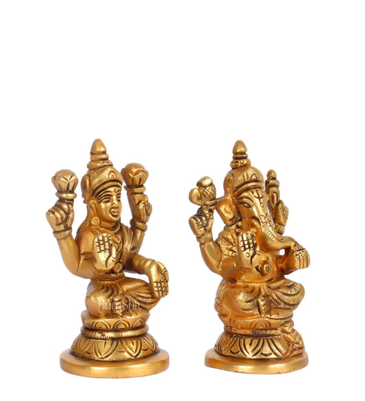 Brass Lakshmi and Ganesha 2.5 Inches Statue Side View