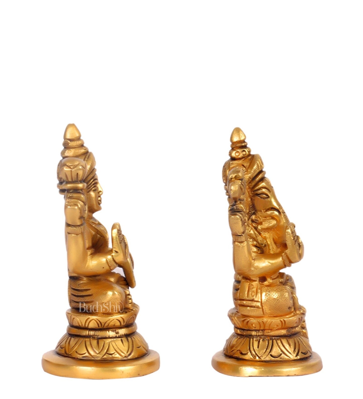 Brass Lakshmi and Ganesha 2.5 Inches Statue Side View