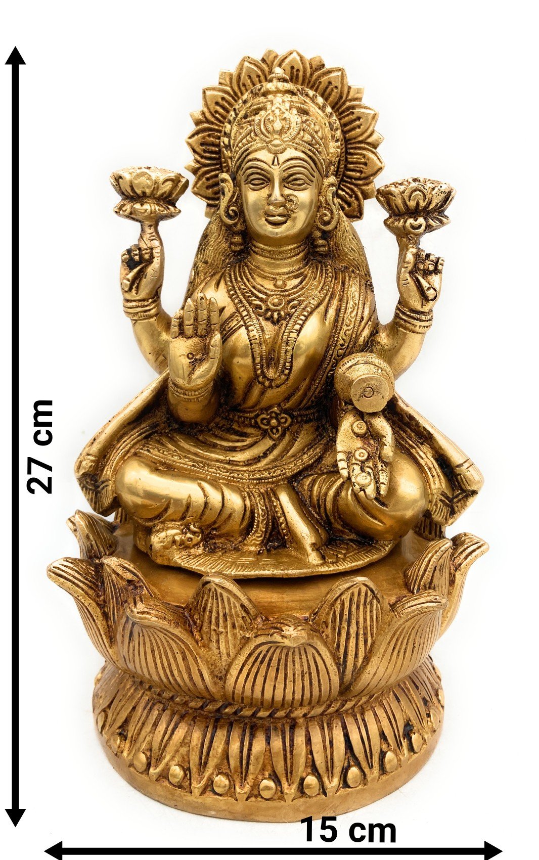 Brass Lakshmi on Lotus Petals Peedam Statue-ArtyCraftz.com