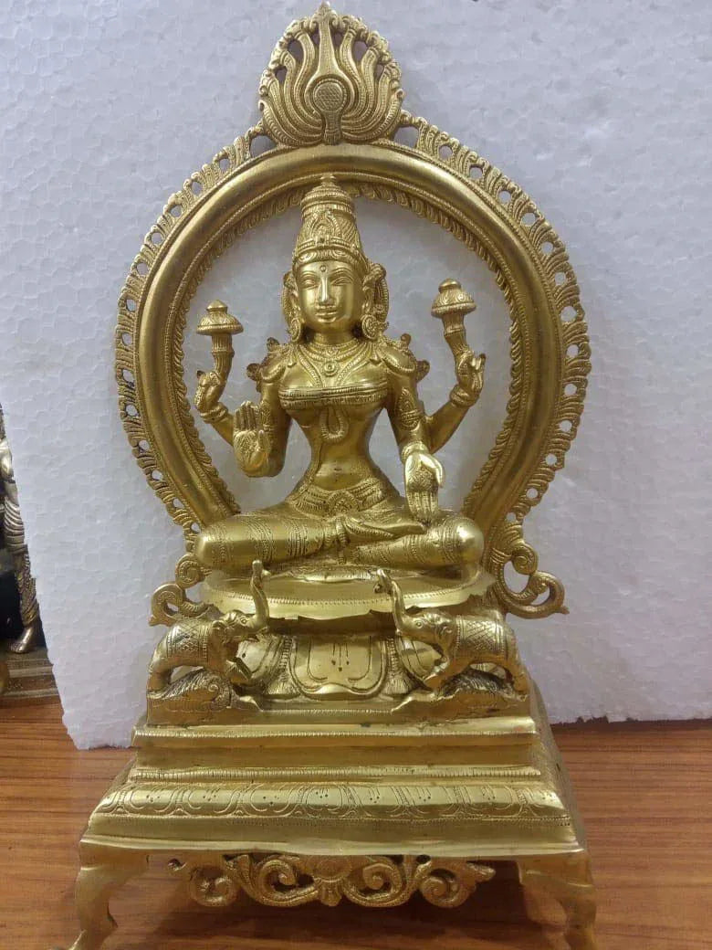 Brass Lakshmi Idol with Prabhavali-ArtyCraftz.com