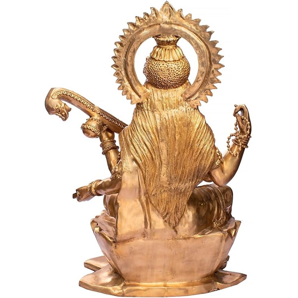 Brass Large Goddess Saraswati on Lotus Statue Side View Back View