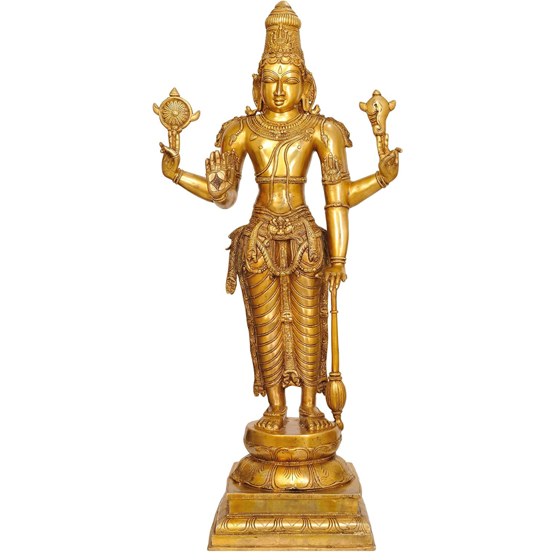 Brass Large Lord Vishnu Statue, Height 37" - ArtyCraftz.com